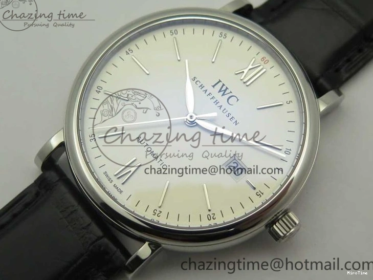 MIROTIME 0105 Supportive Portofino Automatic SS AF 1:1 Best Edition White Dial on Black Croco Leather Strap A 7184